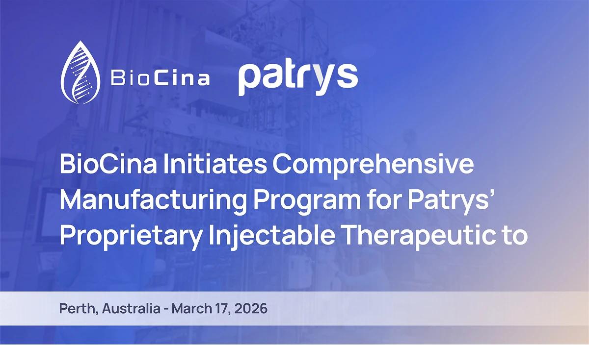 Featured image for “BioCina Initiates Comprehensive Manufacturing Program for Patrys’ Proprietary Injectable Therapeutic to Alleviate Delirium”