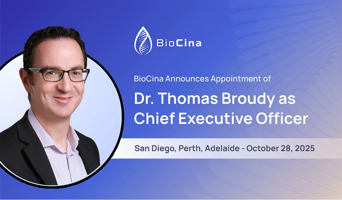 Featured image for “BioCina Announces Appointment of Dr. Thomas Broudy as Chief Executive Officer”
